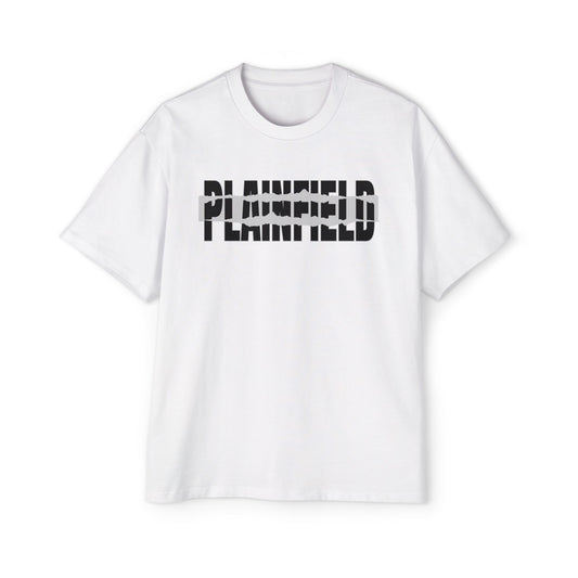 Plainfield Graphic Tee — Bold Distressed Logo Men’s Oversized Shirt