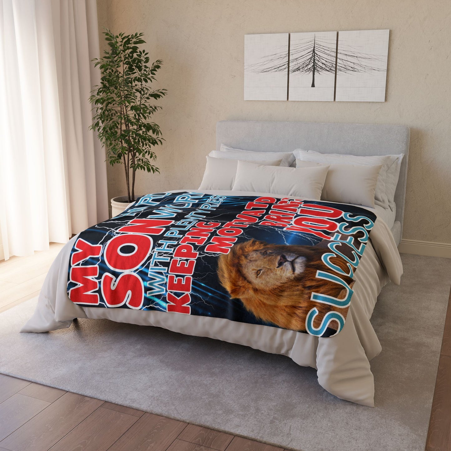 "Lion of Success" Fleece Sherpa Blanket