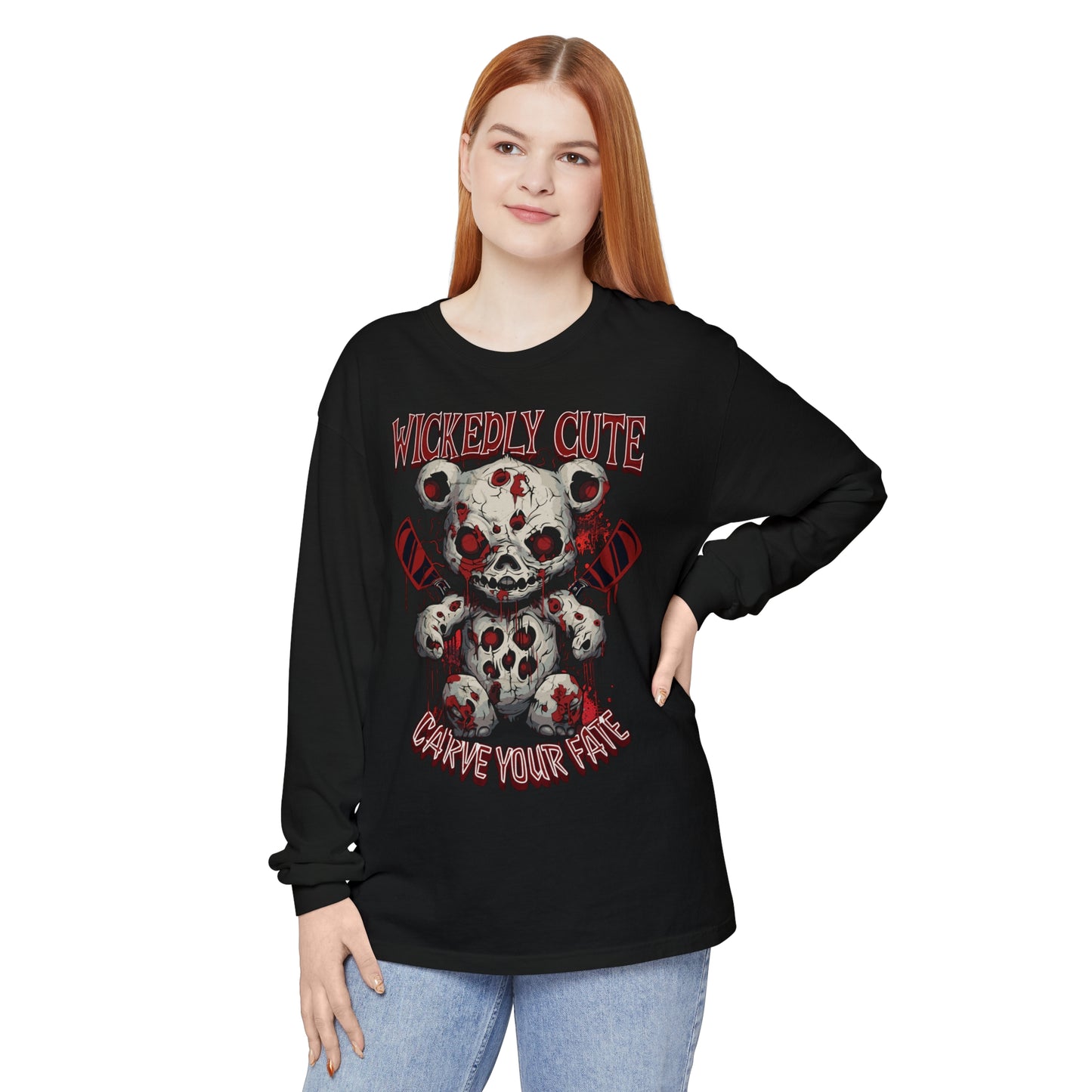 "WICKEDLY CUTE TEDDY"Unisex Garment-dyed Long Sleeve T-Shirt