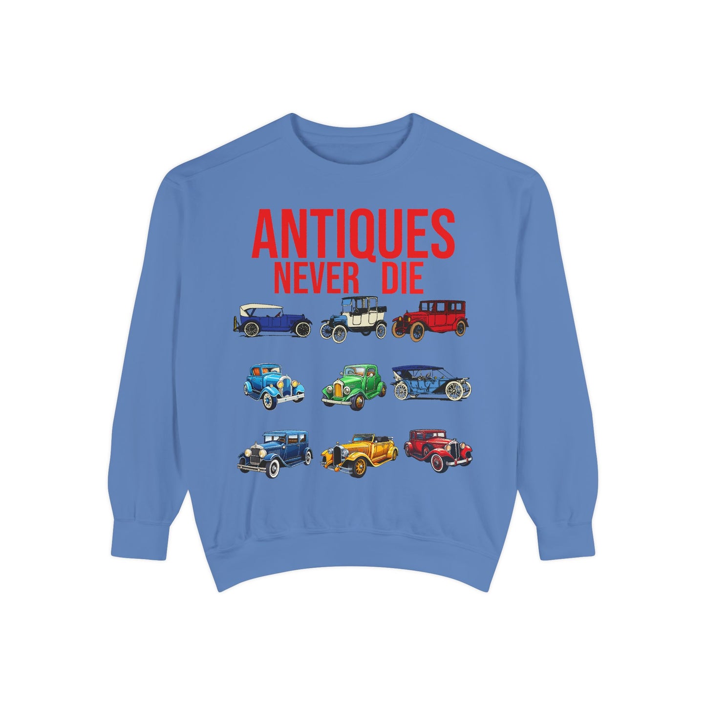 Vintage Car Lovers Sweatshirt - "Antiques Never Die"