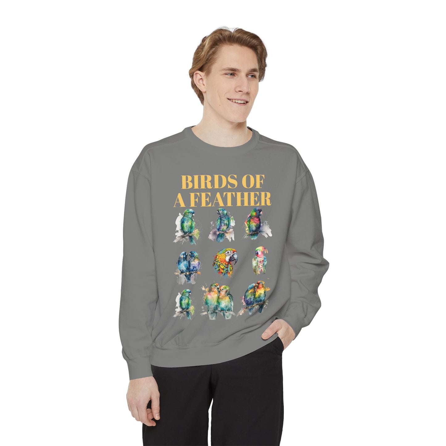 Colorful Birds of a Feather Sweatshirt - Unisex Garment-Dyed