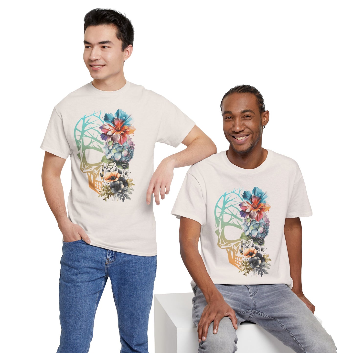 "FLOWER SKULL"Unisex Heavy Cotton Tee