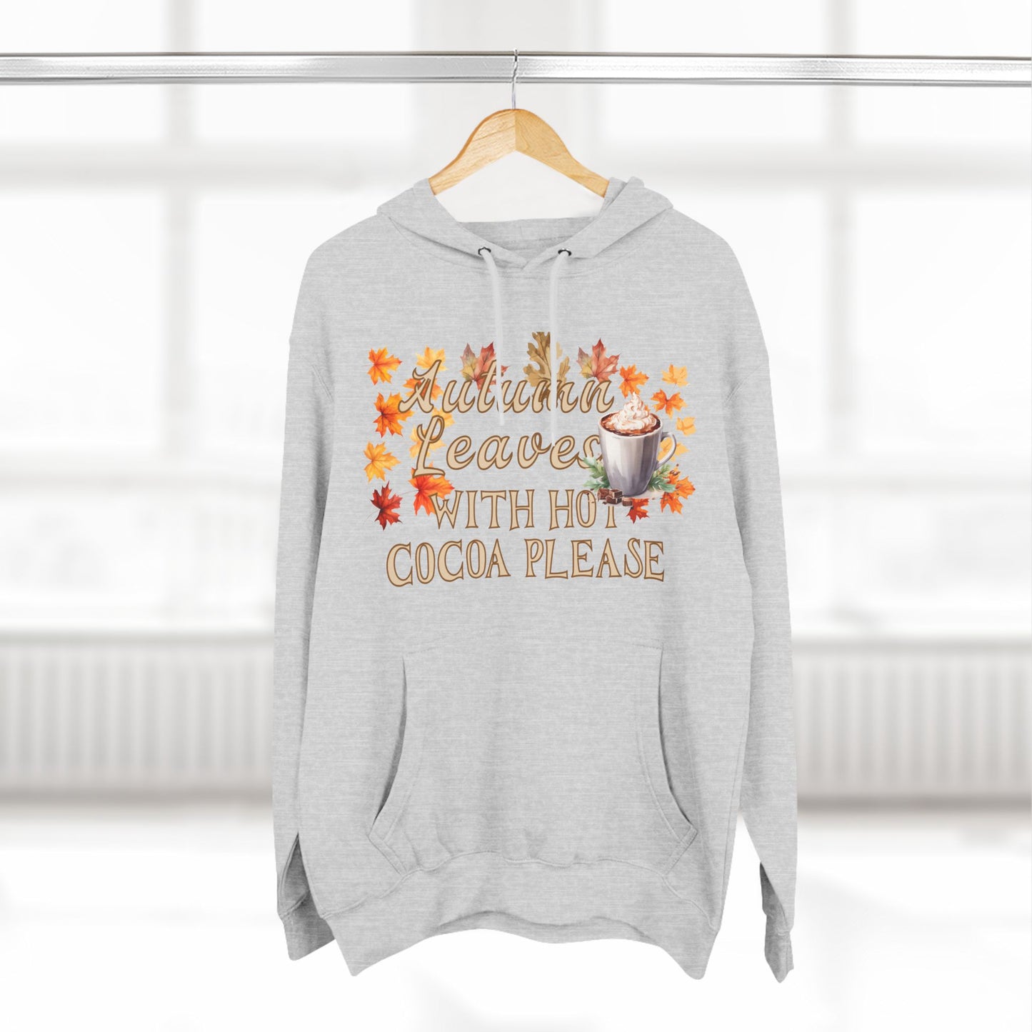 Fleece Hoodie - Fall Season Hot Cocoa and Pumpkins Design