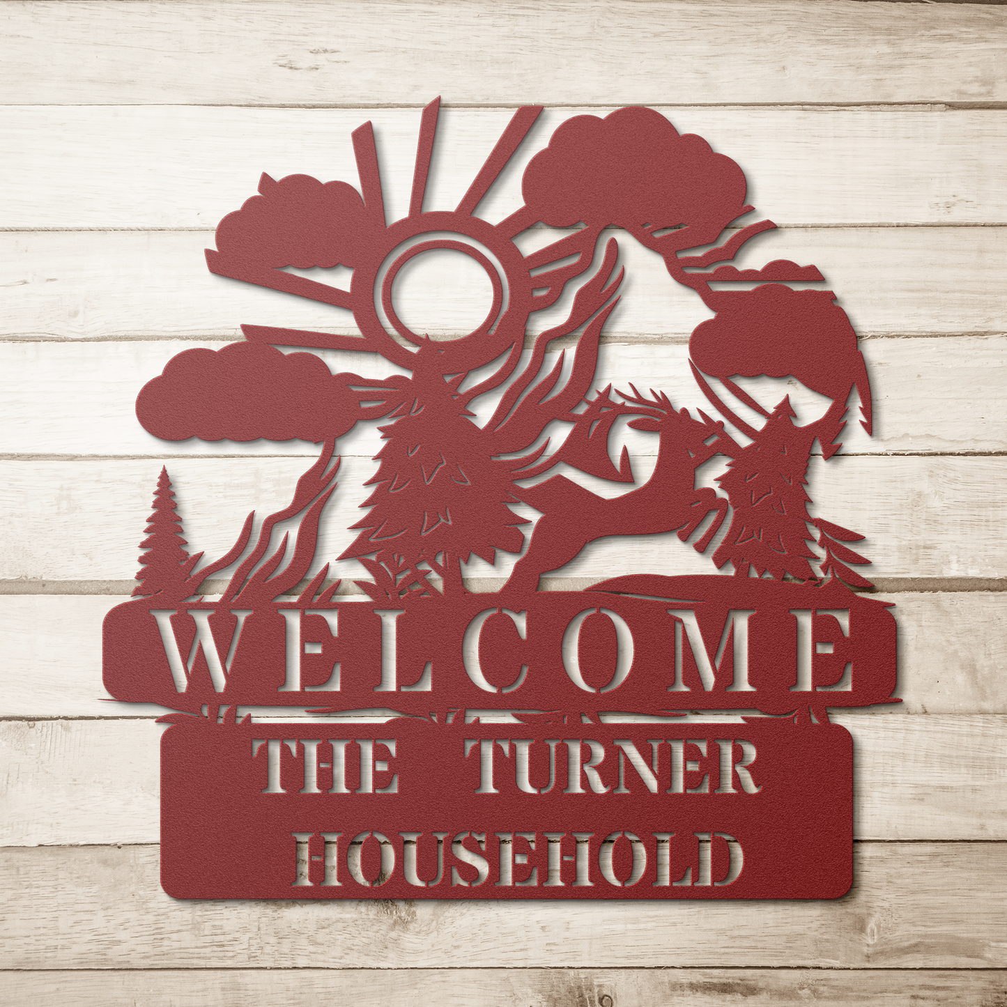 Personalized Deer Run Die-Cut Metal Wall Sign